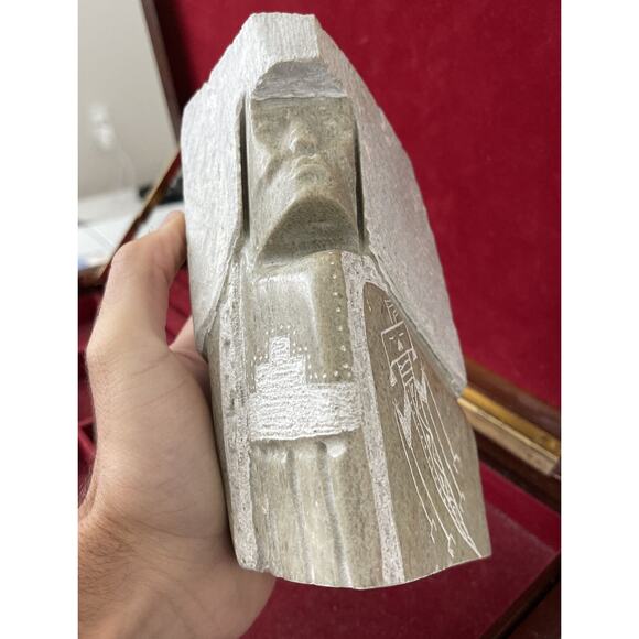 Hand Carved Alabaster Native American Navajo Indian Sculpture Signed by J. KIEN - Picture 6 of 12